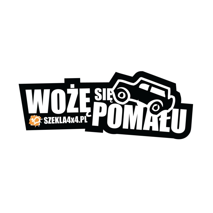 Naklejka Wożę się pomału – napis z sylwetką terenówki i adresem Szekla4x4.pl