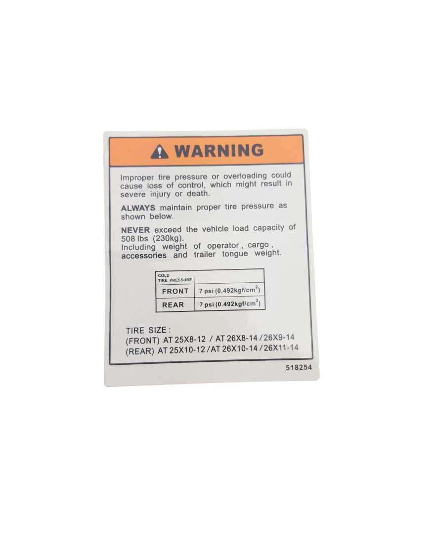 LABEL, TIRE PRESSURE
