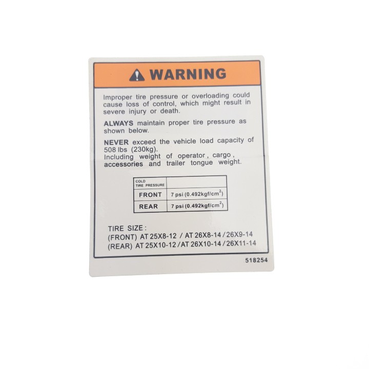 LABEL, TIRE PRESSURE