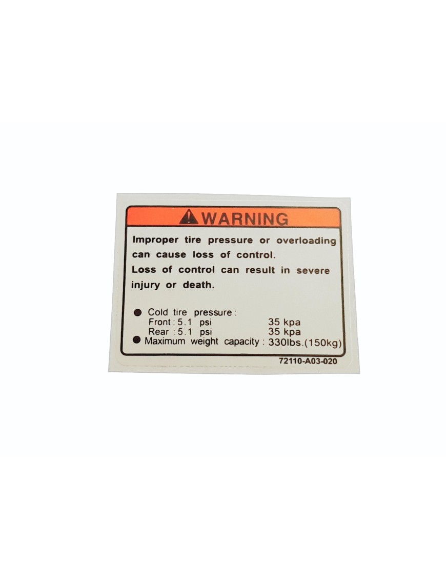 Warning Sticker, Tire Pressure