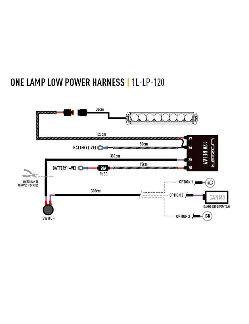 Wišzka do podłšczenia pojedynczej lampy 12V - LAZER ST-Range, Triple-R Elite (Gen2), Linear, Sentinel