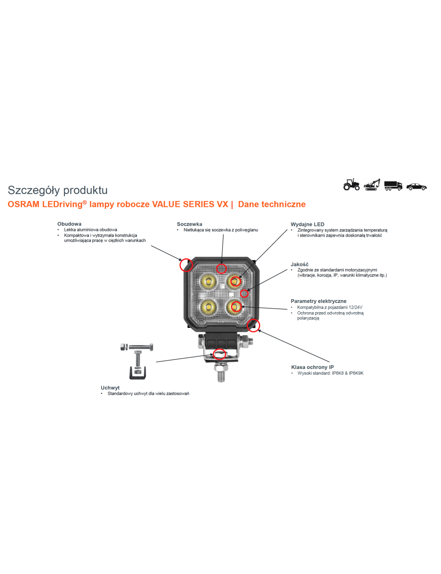 Round WL VX80-WD Lampa robocza Osram