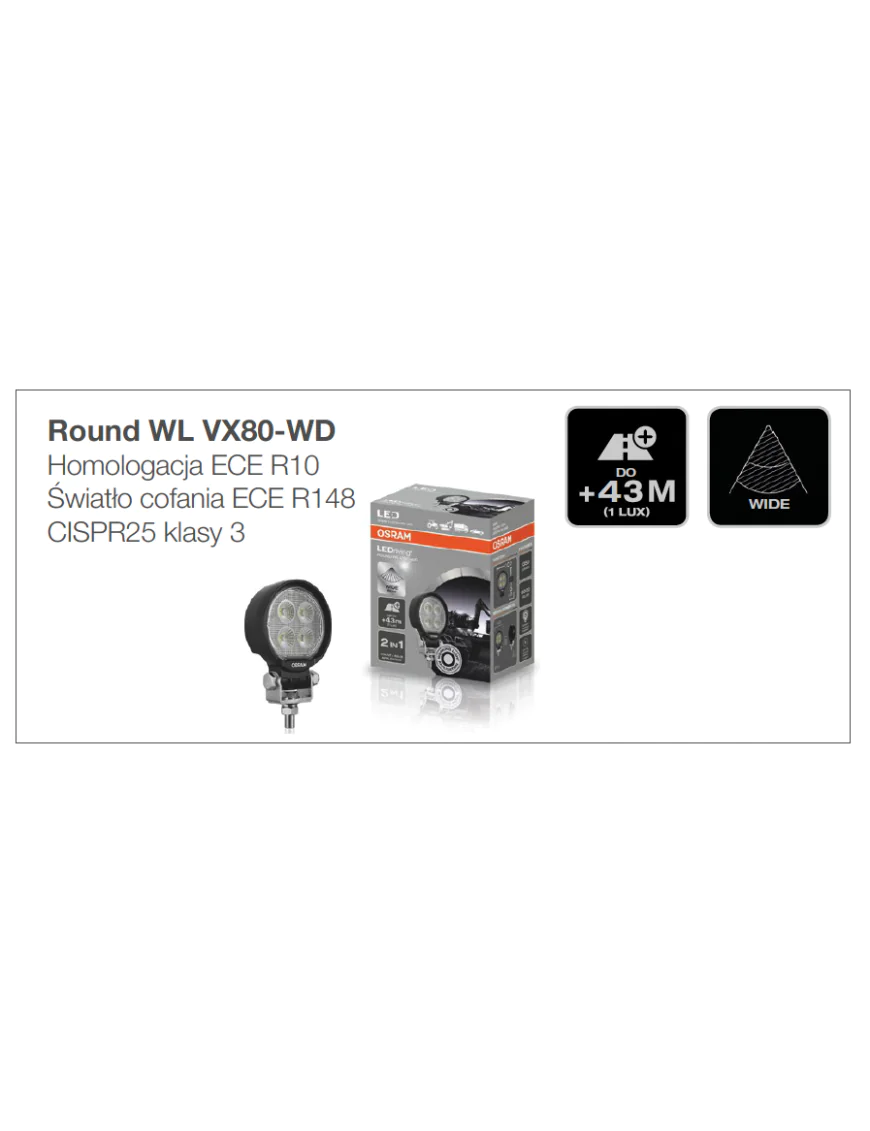 Round WL VX80-WD Work Lamp Osram 1350lm