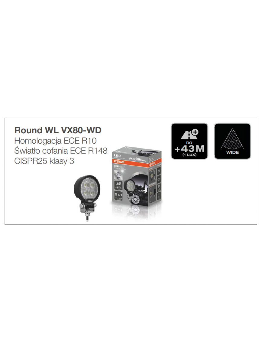 Round WL VX80-WD Lampa robocza Osram