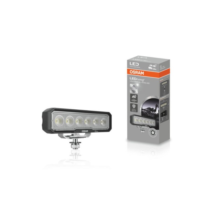 Lampa Osram VX150-WD obok pudełka LEDriving z grafiką produktu