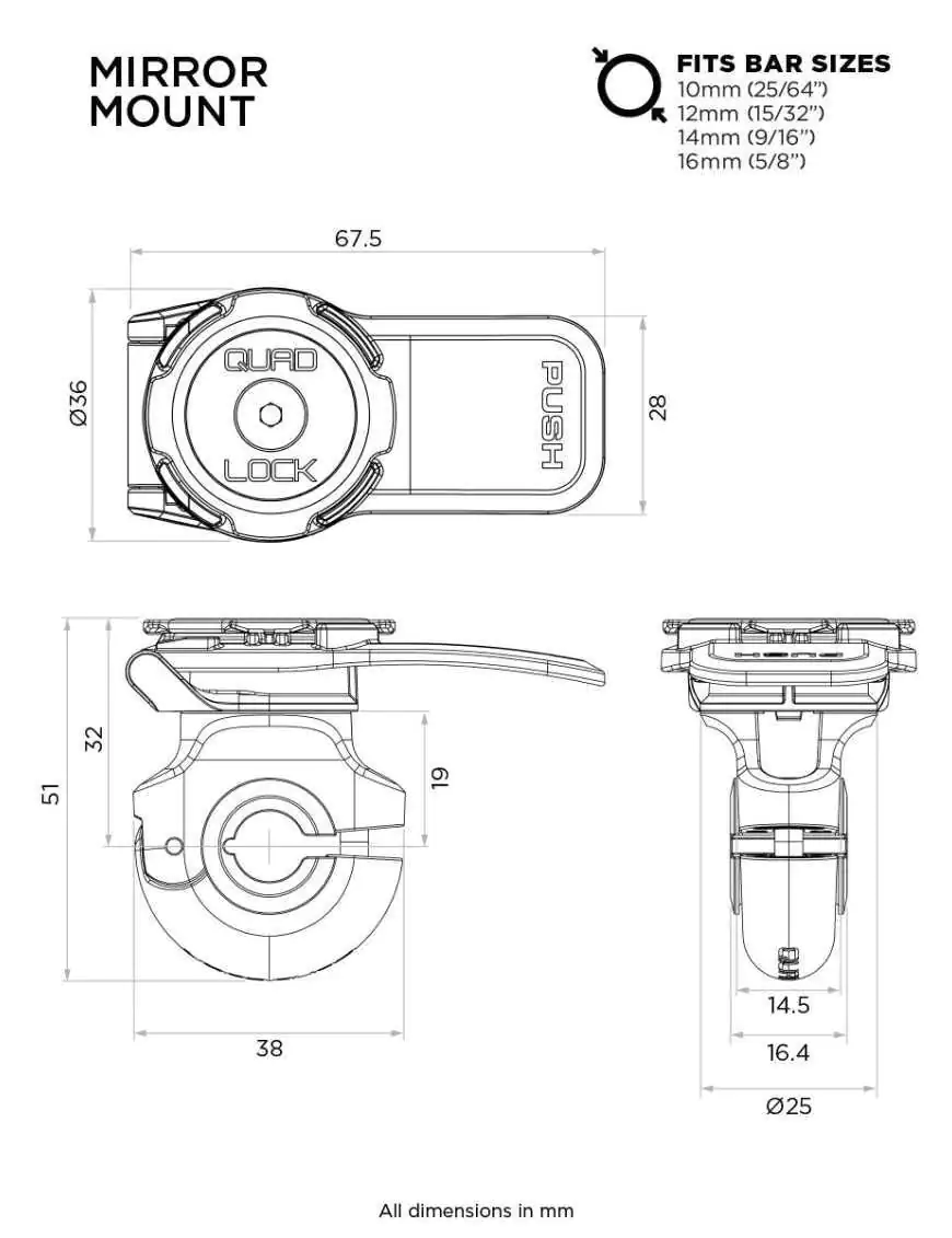 Podstawa montowana na lusterku Quad Lock® (V2)