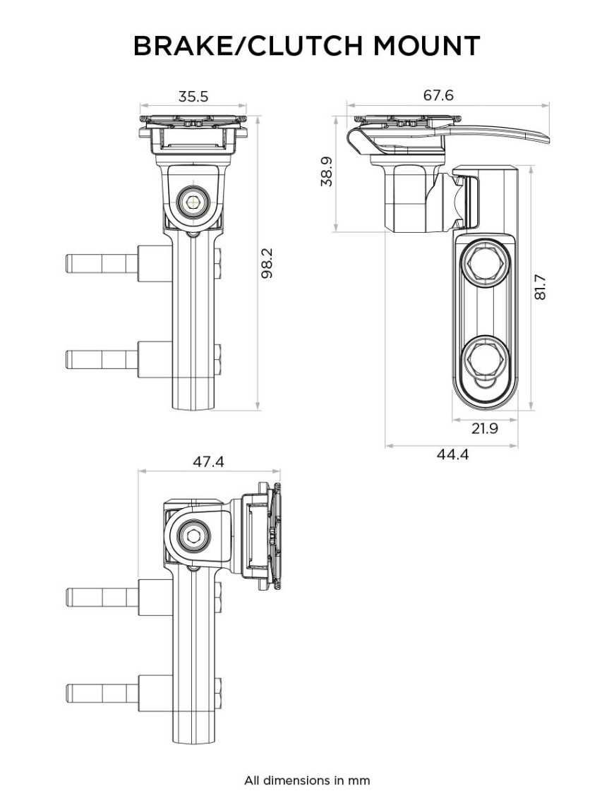 Podstawa montowana w obejmie pompy hamulca/sprzęgła Quad Lock®