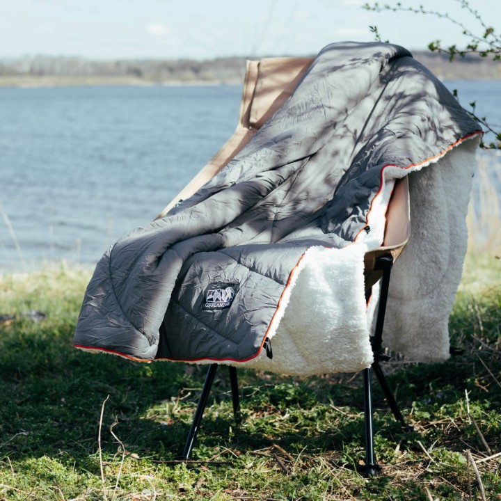 OFFLANDER MIĘKKI KOC PLED KEMPINGOWY SZARY 200 x 140