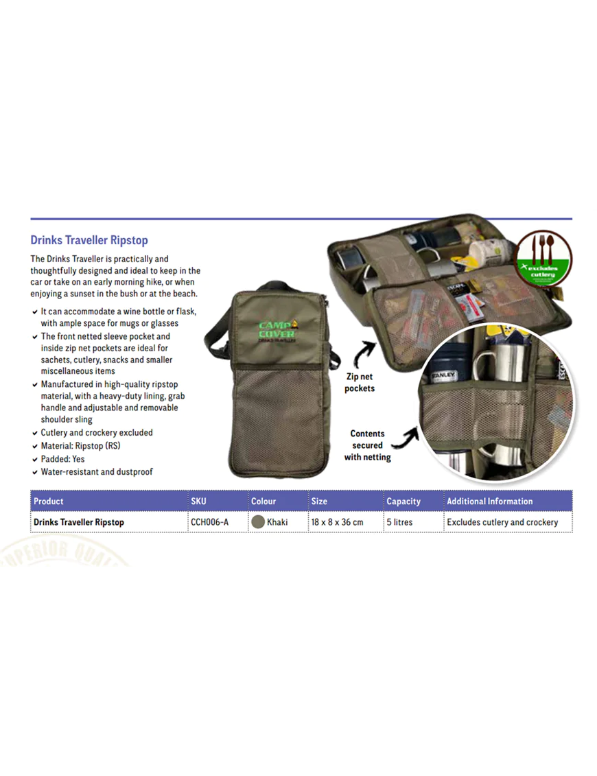 CAMP COVER TRAVELLER BAG FOR DRINKS FOR CAMPING, PICNIC AND THE CAR