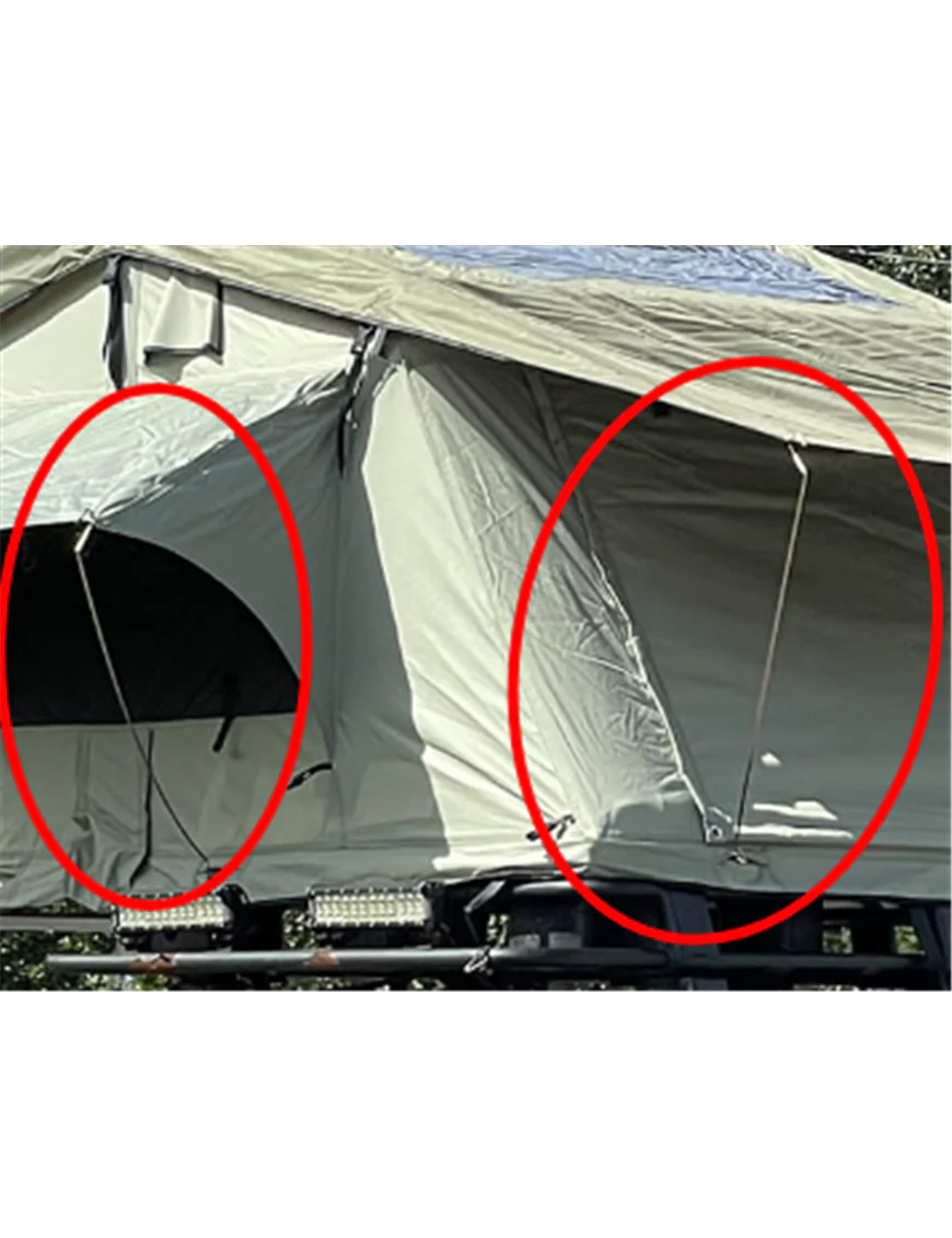 Supporting rod for the canopy over the windows or the flysheet in the roof tent