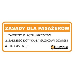 Naklejka Zasady dla pasażerów – trzy punkty regulaminu jazdy terenowej, 11 na 5 cm