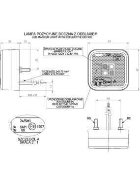 Lampa obrys. kwadratowa z odbl. dioda pom. 12/24V