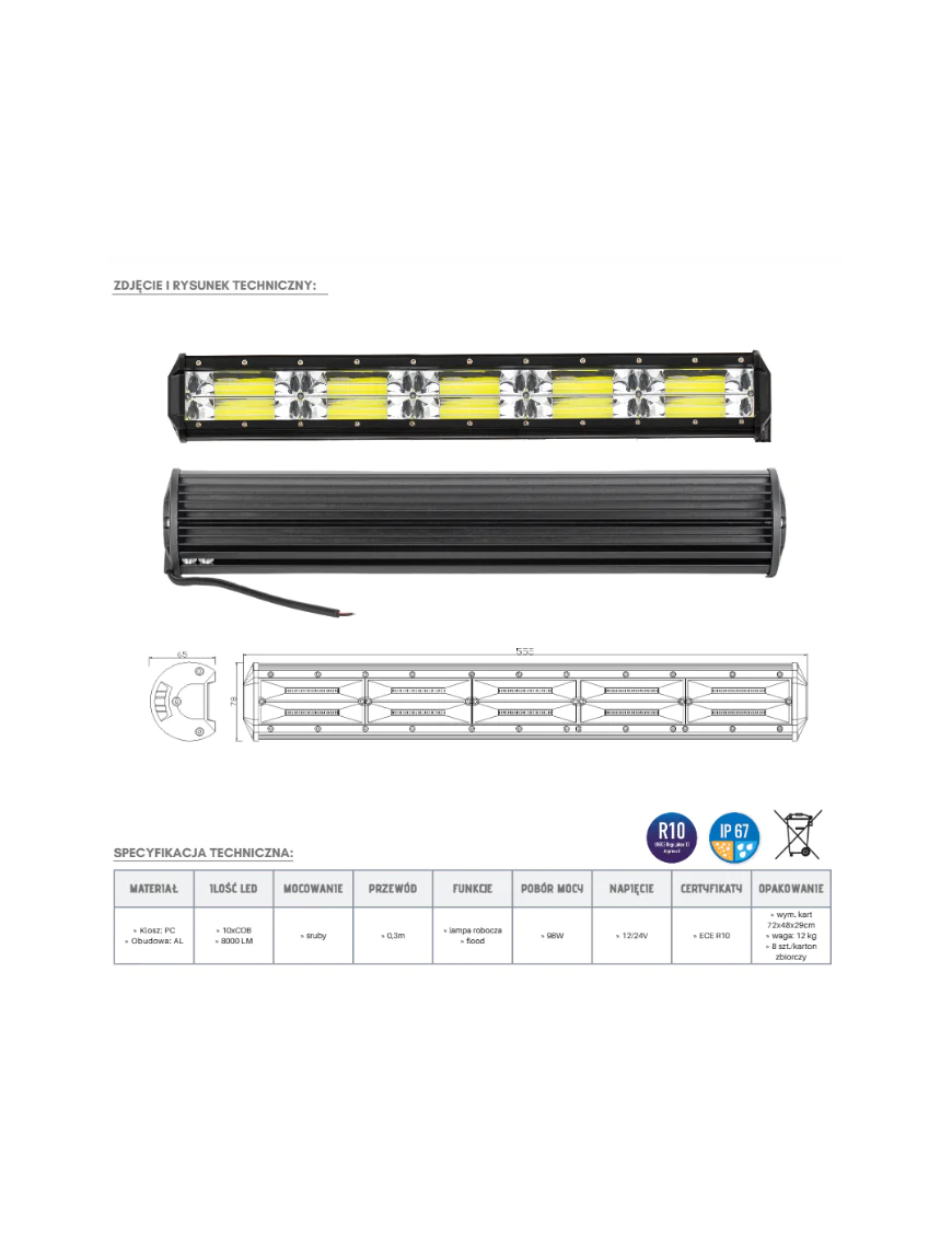 Panel LED 10 x COB KMR18 | Szekla4x4.pl