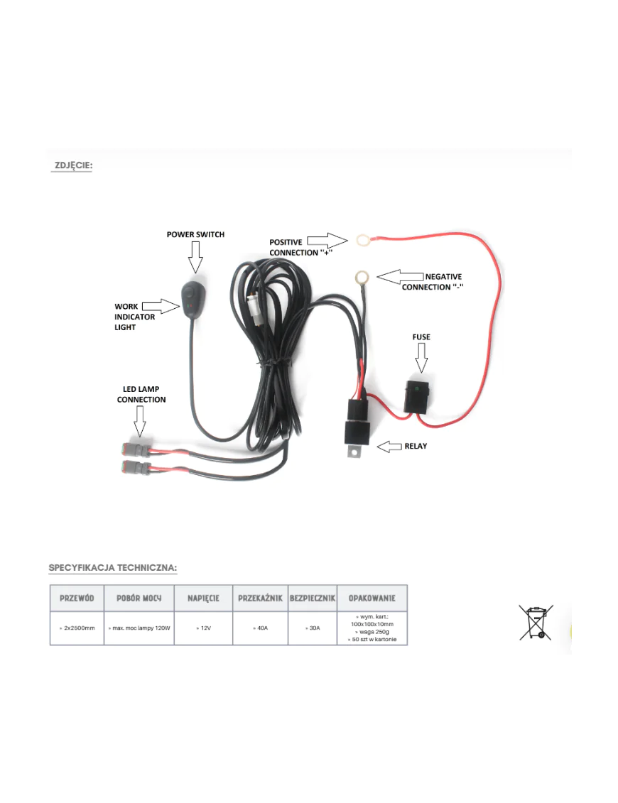 Work Light Cable 2x2.5m 12V max120W