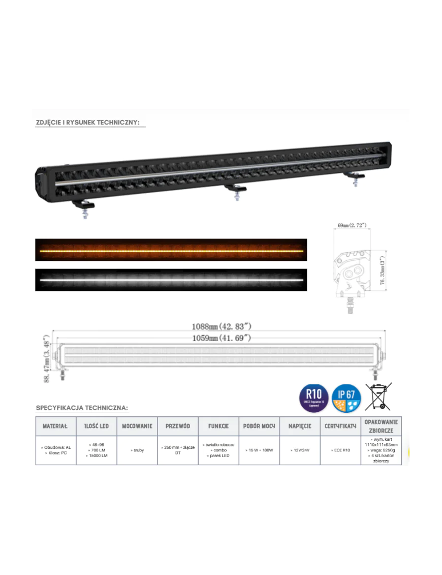 Panel LED BEZEL-LESS 48+96 LED pasek + DT KMR13 | Szekla4x4.pl