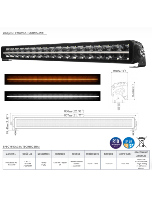 Panel LED BEZEL-LESS 3672 LED pasek DT KMR13 | Szekla4x4.pl Panel LED BEZEL-LESS 3672 LED pasek DT KMR13 | Szekla4x4.pl