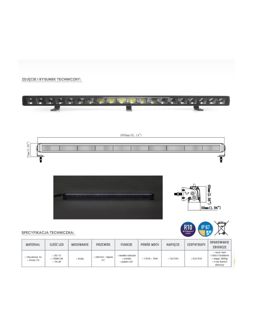 Panel LED 20+72 LED pasek + złącze DT KMR12