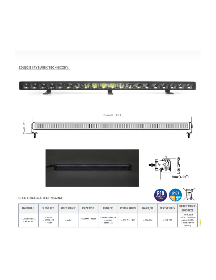 Panel LED 20+72 LED pasek + złącze DT KMR12 | Szekla4x4.pl