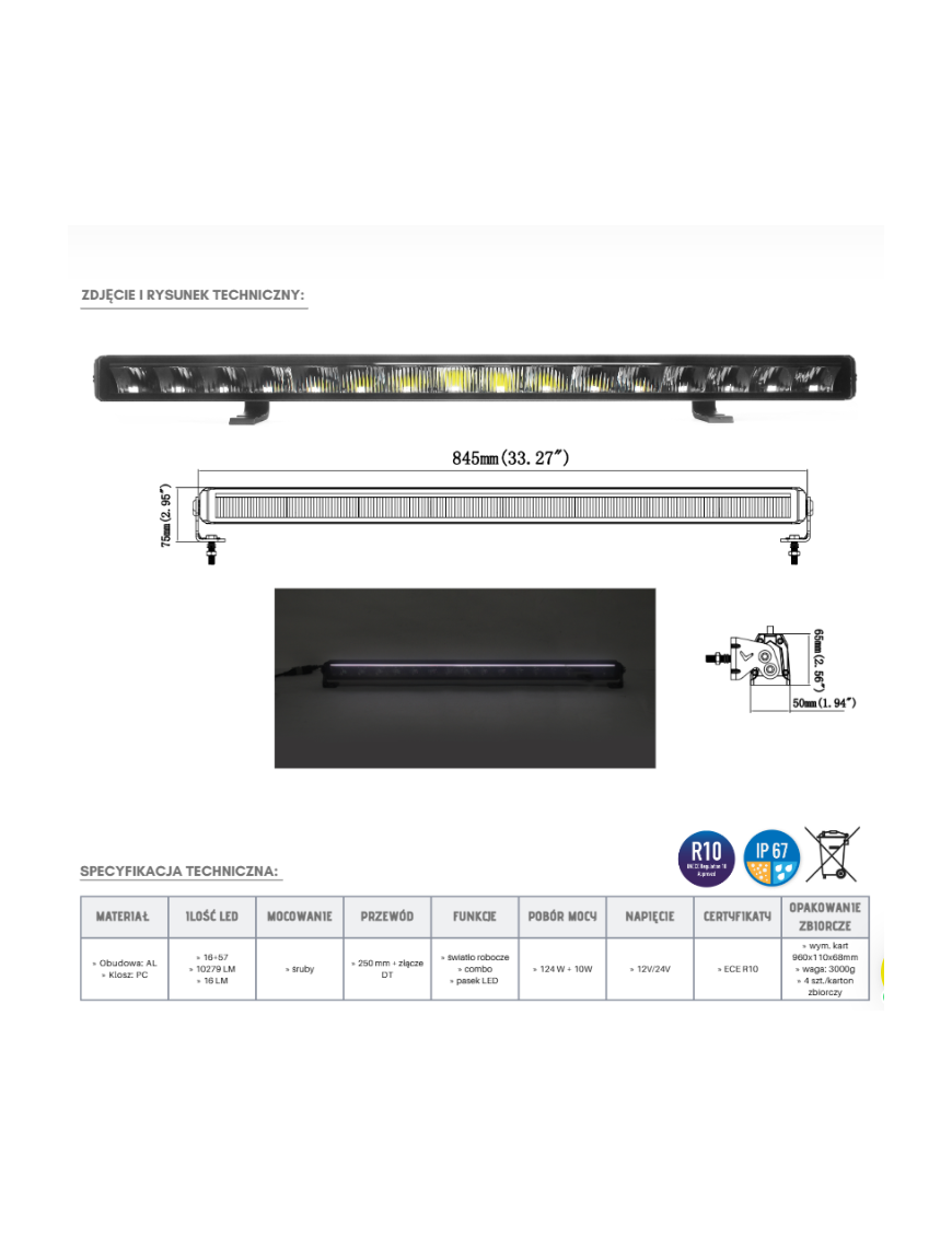 Panel LED 16+57 LED pasek + złącze DT