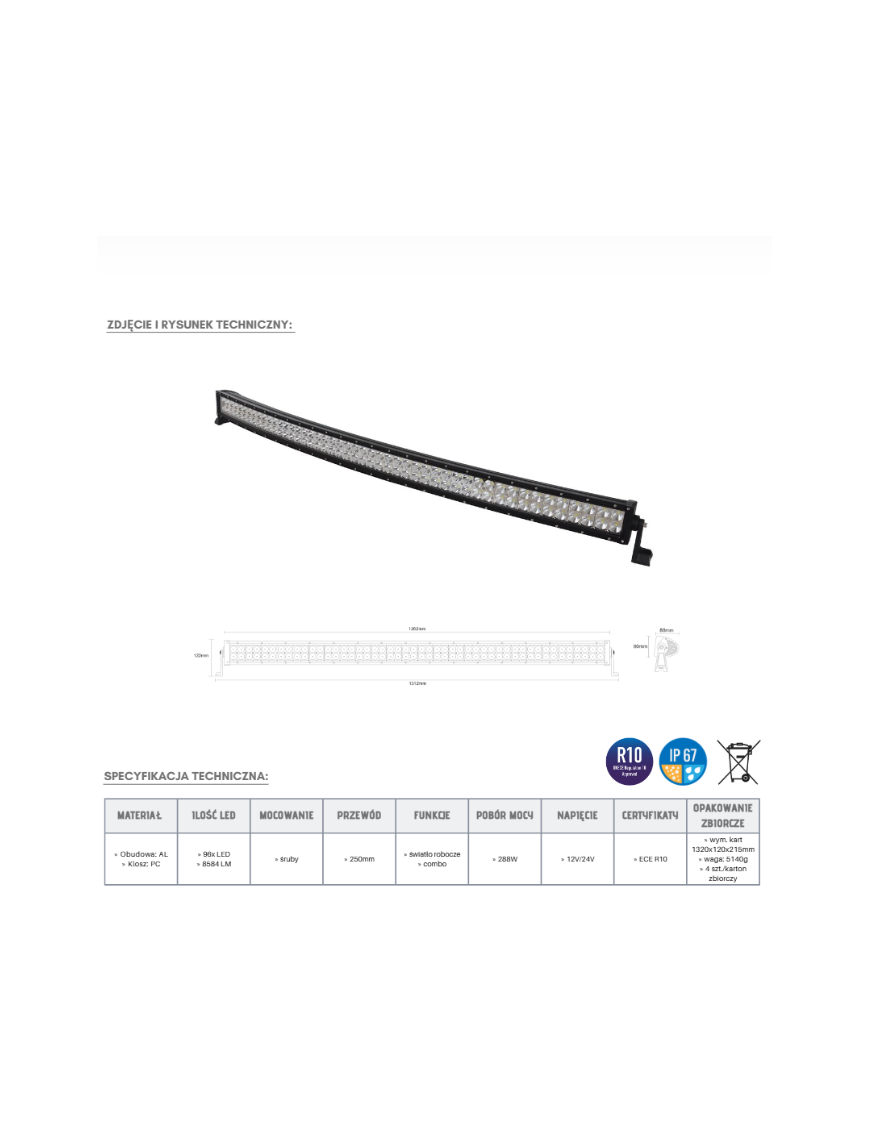 Panel LED 96 x LED łuk