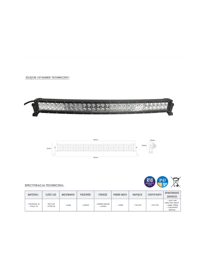 Panel LED 60 x LED łuk KMR2 | Szekla4x4.pl