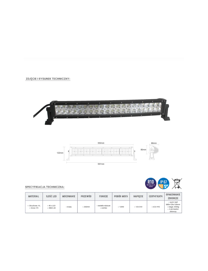 Panel LED 40 x LED łuk KMR2 | Szekla4x4.pl