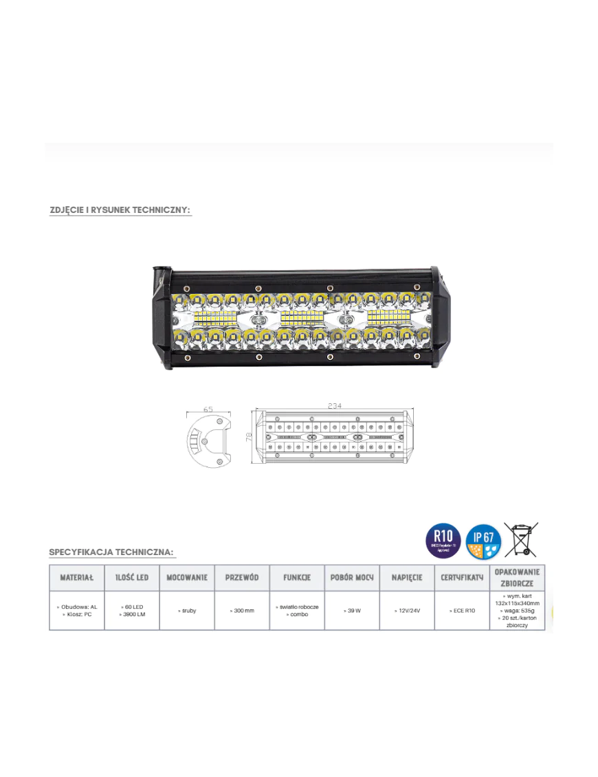 Panel LED 60 x LED KMR11 | Szekla4x4.pl