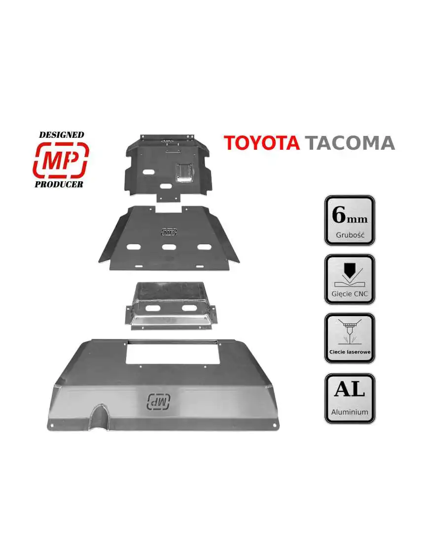 Set of aluminum underbody shields HD for TOYOTA TACOMA