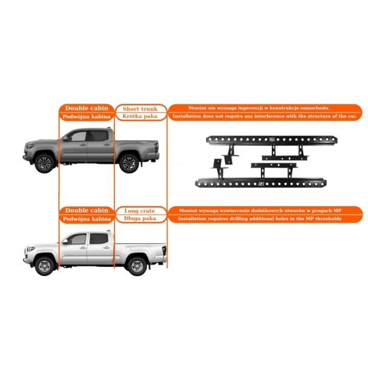Progi boczne otworowe do Toyota TACOMA rock slider - ujęcie 6
