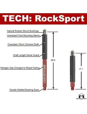 RockSport RED Long Travel Shock, JK Wrangler, Front, Pair