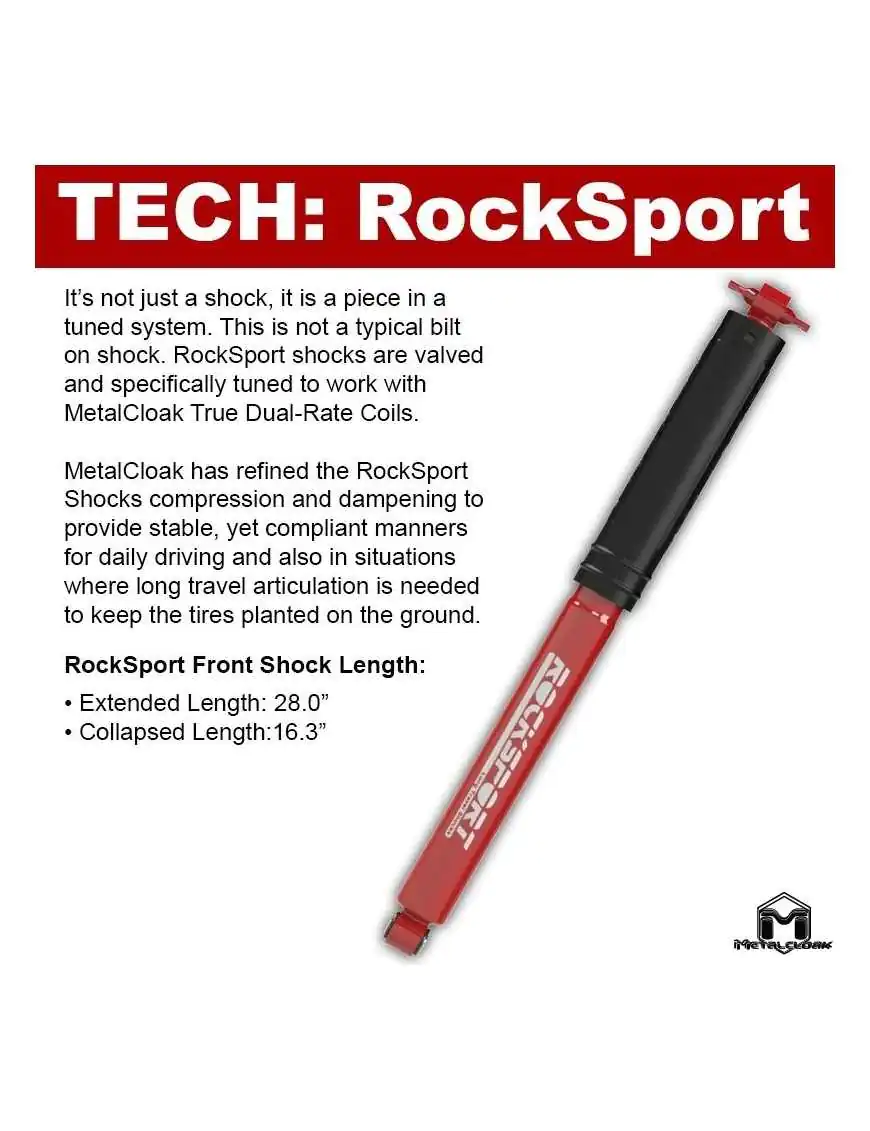 RockSport RED Long Travel Shock, JK Wrangler, Rear, Pair