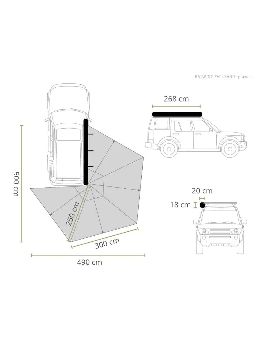 OFFLANDER MARKIZA SAMONOŚNA BATWING 270 L SAND PRAWA 2.5 M | Szekla4x4.pl