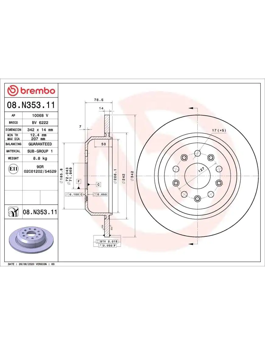 BREMBO brake disc 08.N353.11