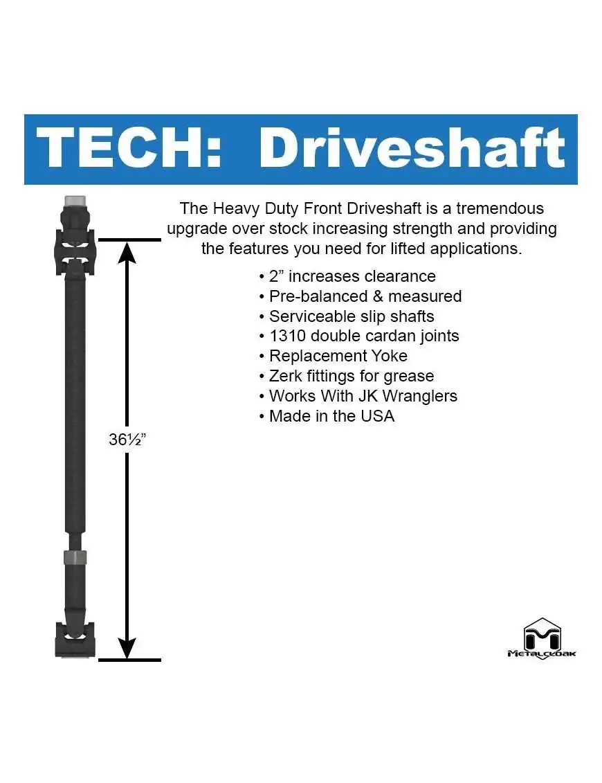JK Front Driveshaft, ('07 - '11 Auto) ('07 - '18 Manual)