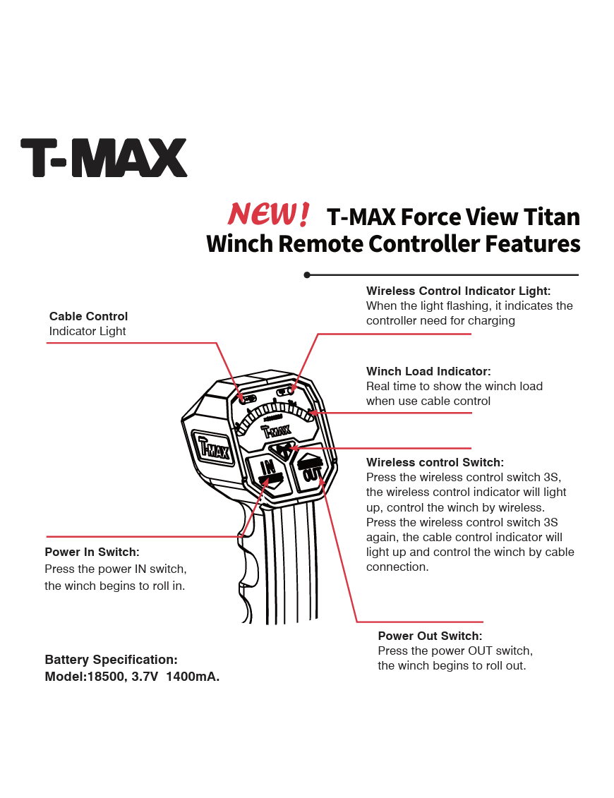 T-max Force View Titan 12V 13000lbs Winch with Synthetic Rope in Sheath