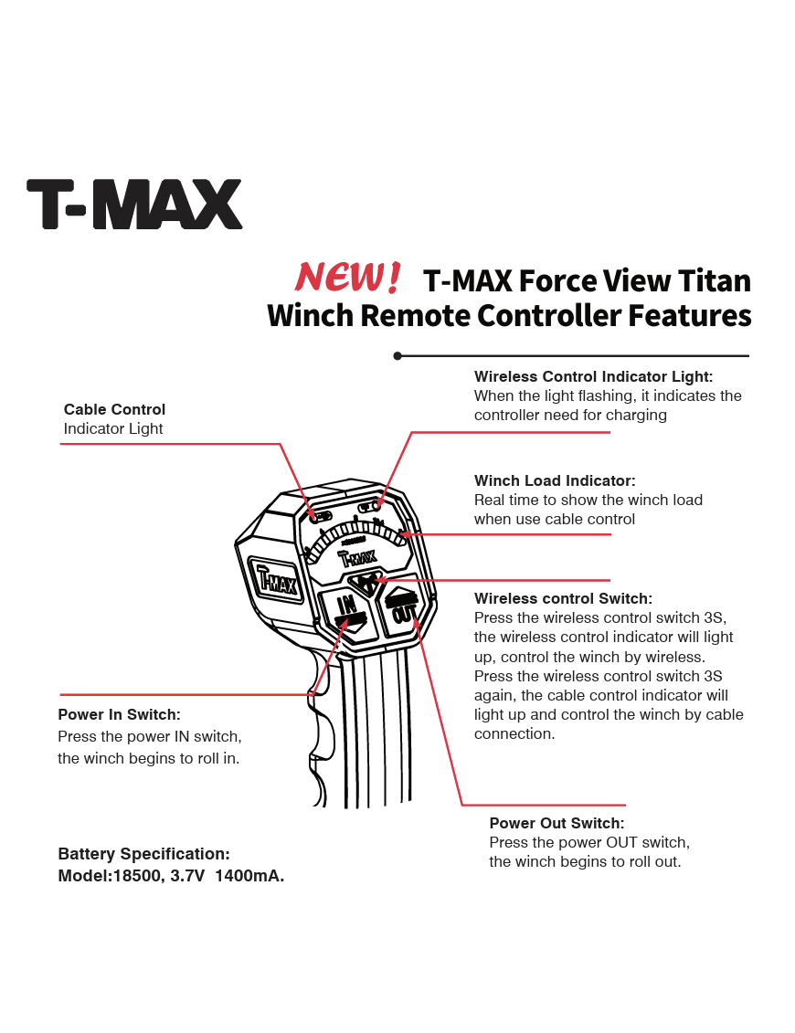 Wyciągarka T-max Force View Titan 12v 13000lbs z liną syntetyczną w oplocie 9247106A - ujęcie 15