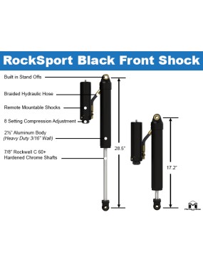 RockSport BLACK, 2.5"/3.5" JL Wrangler & JT Gladiator Adjustable Reservoir Shocks, Front, Pair, Standard Axle Edition