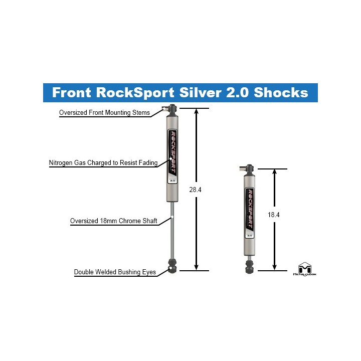 Para przednich amortyzatorów Jeep Wrangler JL Rocksport Silver 2.0 2,5"-4,5" METALCLOAK - ujęcie 2