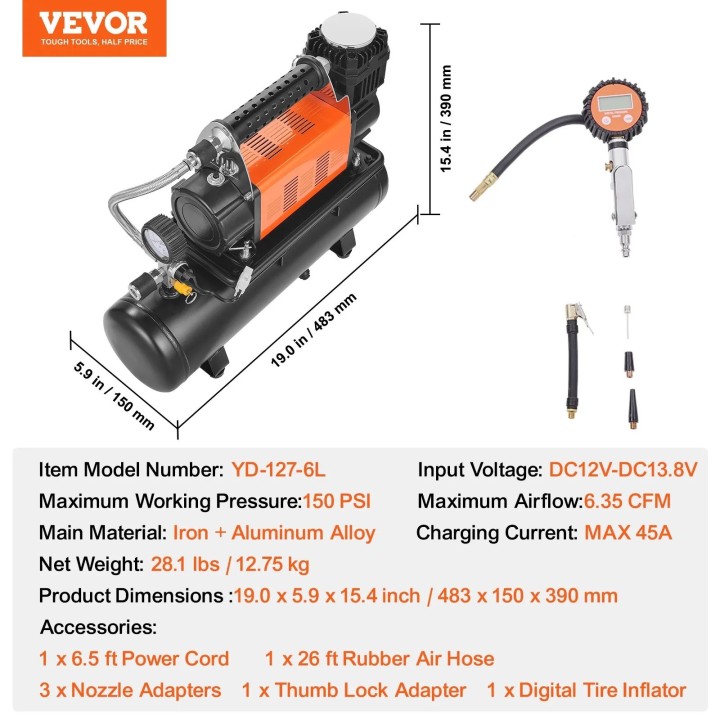 Kompresor 12V 150 PSI z butlą VEVOR - ujęcie 7