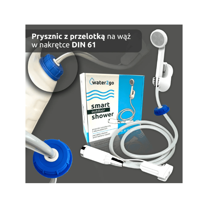 Prysznic turystyczny bezprzewodowy z akumulatorem Water2go nakrętka DIN 61 z przelotką | SC017P/61MM - ujęcie 2
