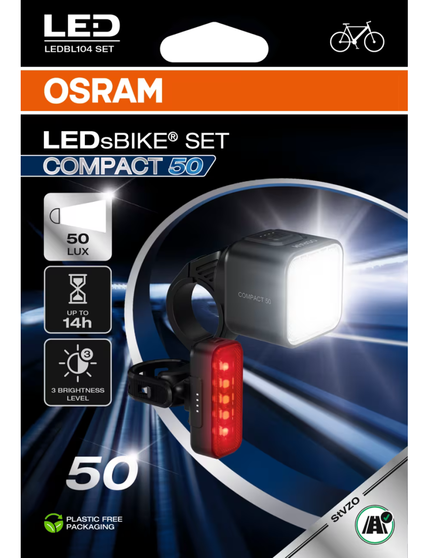 OSRAM LEDsBIKE COMPACT 50 SET – zestaw lampek rowerowych LED 50 lx, przód + tył