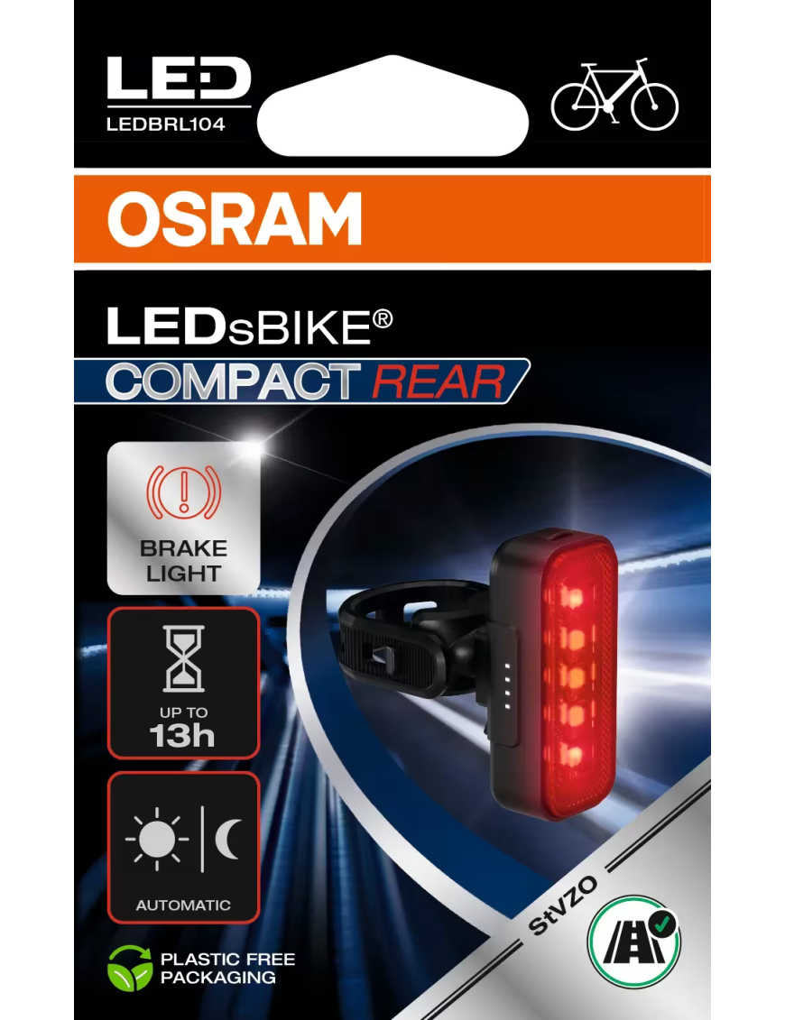OSRAM LEDsBIKE COMPACT REAR – tylna lampka rowerowa LED z funkcją hamowania