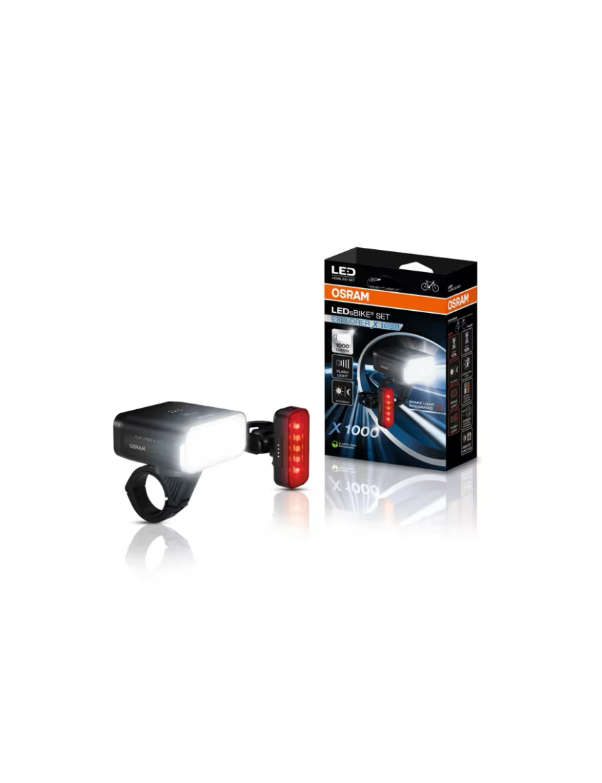 OSRAM LEDsBIKE EXPLORER X 1000 SET – zestaw lamp rowerowych LED, 1 000 lm, USB-C