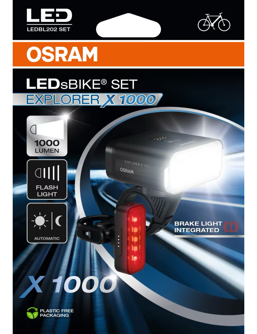 OSRAM LEDsBIKE EXPLORER X 1000 SET – zestaw lamp rowerowych LED, 1 000 lm, USB-C