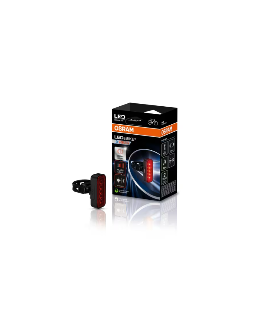 OSRAM LEDsBIKE X REAR – tylna lampka rowerowa LED z czujnikiem hamowania, USB-C, IP54