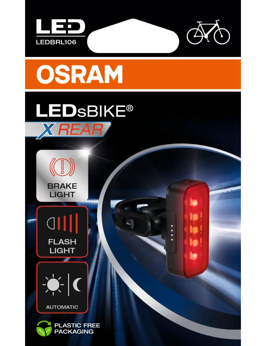 OSRAM LEDsBIKE X REAR – tylna lampka rowerowa LED z czujnikiem hamowania, USB-C, IP54