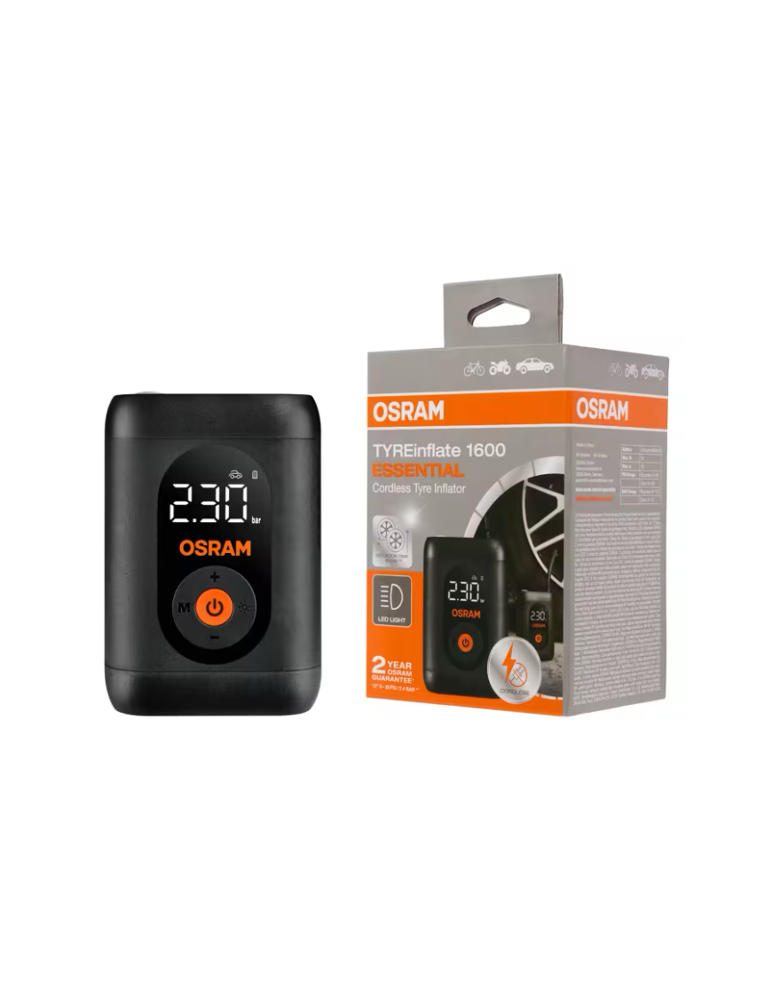 OSRAM TYREinflate 1600 ESSENTIAL – akumulatorowy kompresor do opon USB-C, 7 bar