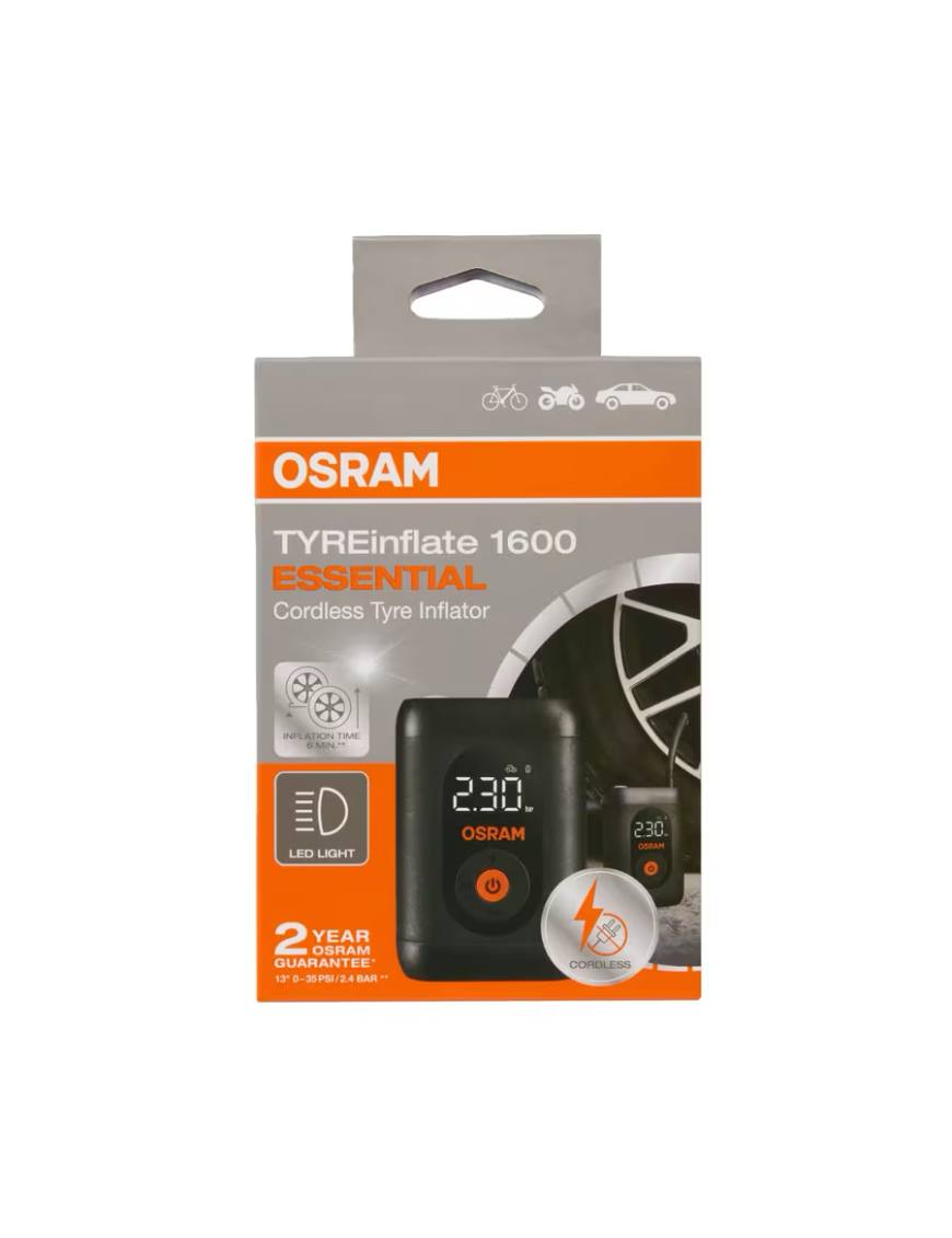 OSRAM TYREinflate 1600 ESSENTIAL – akumulatorowy kompresor do opon USB-C, 7 bar