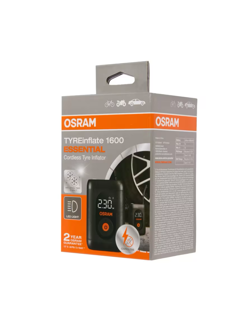 OSRAM TYREinflate 1600 ESSENTIAL – akumulatorowy kompresor do opon USB-C, 7 bar