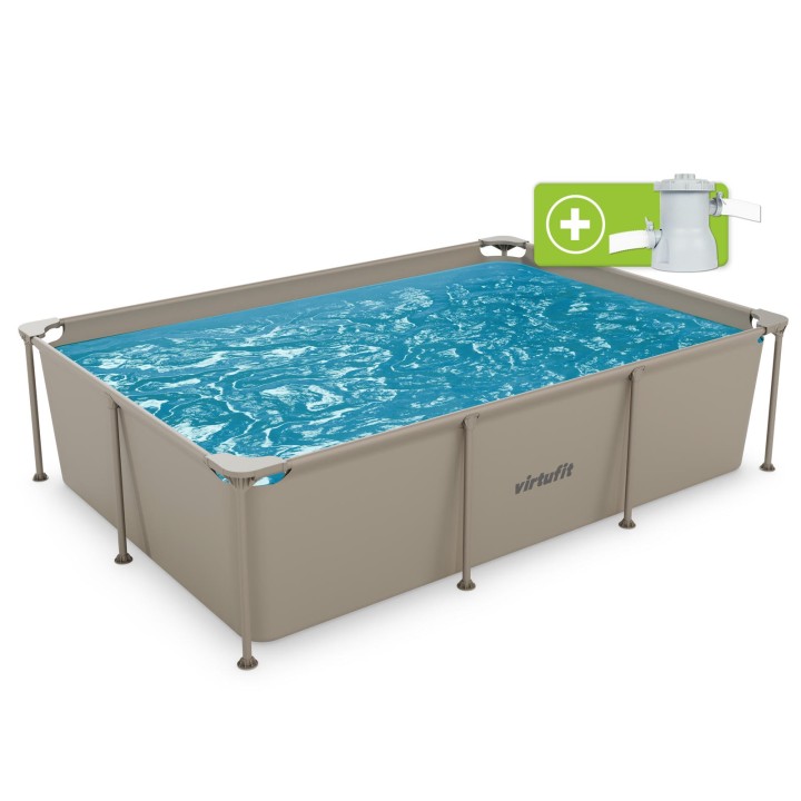 VIRTUFIT PROSTOKĄTNY BASEN 260 x 180 CM Z POMPĄ FILTRUJĄCĄ BEŻOWY